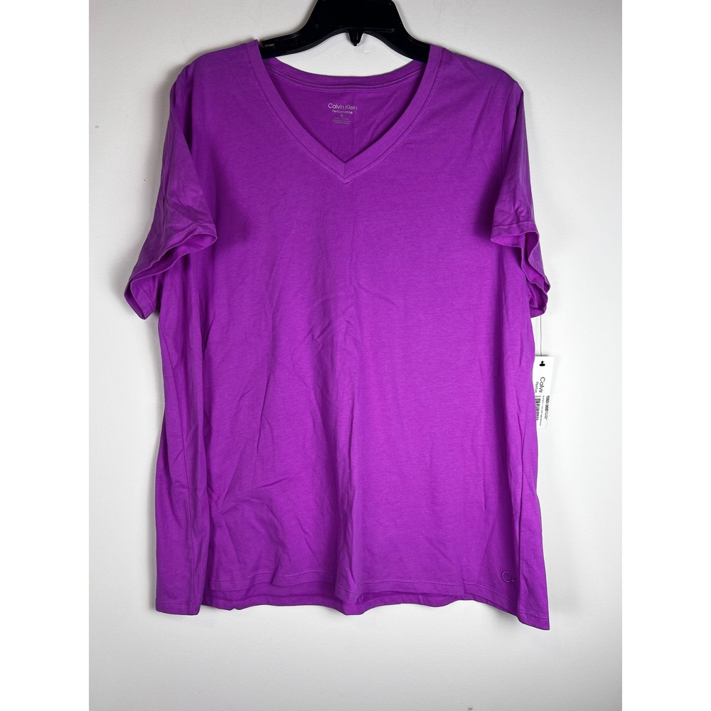 Calvin Klein Performance Purple V Neck T Shirt Womens‎ 1X Short Sleeve NWT